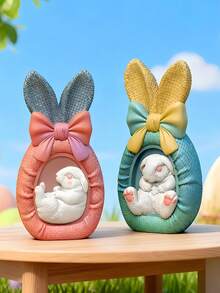 1个复活节彩蛋造型兔子蜡烛硅胶模具，DIY香薰饰品蝴蝶结石膏模具 - 复活节、情人节、开斋节和宰牲节的完美礼物 - 彩色 - 查看 5