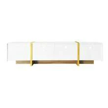 TV Unit 190 Cm, 3 Doors, 2 Drawers, White With Gold And Wood-Effect Finishes - White - View 9
