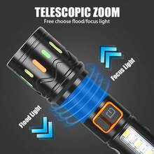 1pc Multi-Function Dual Light Flashlight: LED Spotlight + COB Flood Light/Red-Blue Warning Flash/Car & Outdoor Emergency Light - Multicolor - View 7