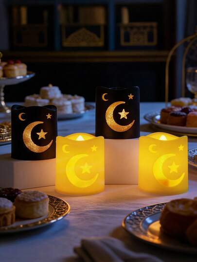 4-Piece Set Of LED Starry Moon Candle Lights, Decorative Lights, LED Desktop Decorative Lights, Candle Lights, Fireplace Lights, Desktop Decorative Lights, Party Decorative Lights, Middle Eastern Atmosphere Lights, Festival Lights