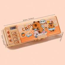 1pc Multifunctional Double-Sided Capybara Pattern Pencil Case - Includes Pencil Sharpener, Planner, Multiplication Table, Mini Whiteboard And Drawer-Style School Supply Storage, Cute Animal Theme - Single Piece - View 7