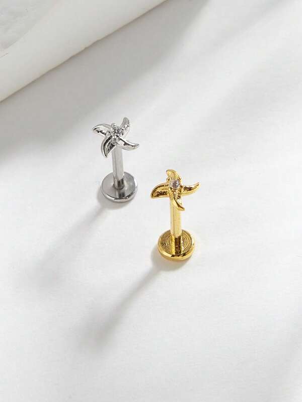 1pc Fashionable Minimalist Windmill Diamond Stainless Steel Stud Earrings, Suitable For Women's Daily Wear