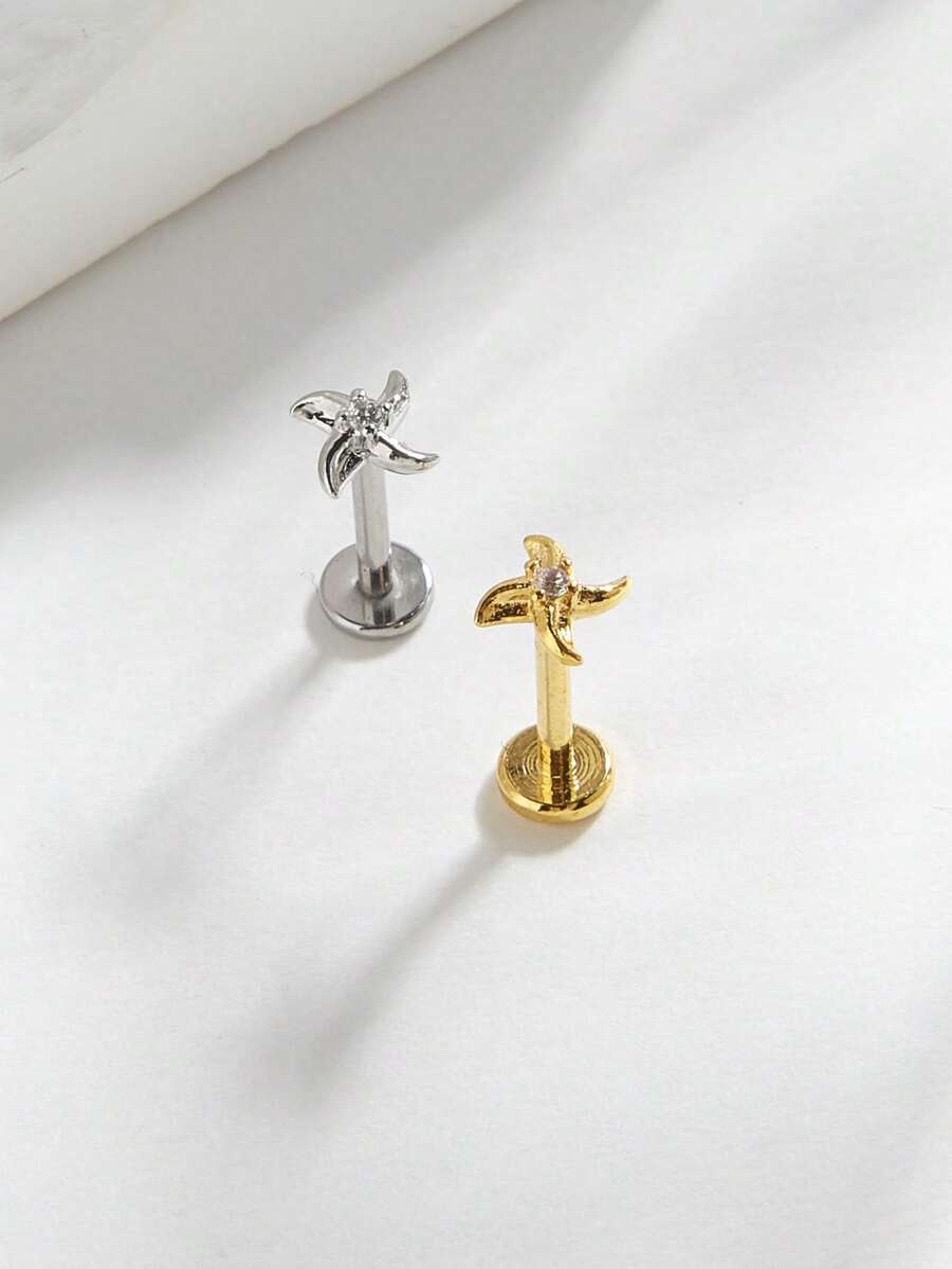 1pc Fashionable Minimalist Windmill Diamond Stainless Steel Stud Earrings, Suitable For Women's Daily Wear - Windmill - View 1