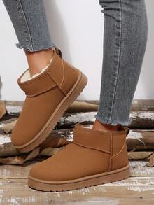 女士加厚保暖雪地靴，新款韩版加厚底冬靴，保暖内衬踝靴，防磨皮靴 - 棕色 - 查看 3