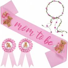 Decorações para Chá de Bebê com Tema de Animais da Floresta - Faixa de Maternidade, Broche de Papai e Tiara de Coroa de Flores. Adorável faixa de cetim para chá de bebê, ideal para revelação de gênero, lembrancinhas e acessórios para gestantes. - Azul - Ver 3