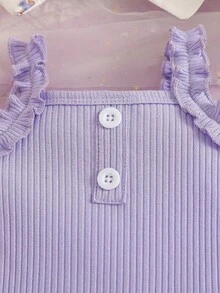 Baby Girls' Summer Casual Solid Pink Camisole Top And Bowknot Woven White Shorts With Flared Hem - Lilac Purple - View 5