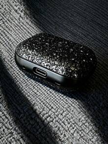 亮片、钻石 1 件装纯色全覆盖水钻闪光 PC 蓝牙耳机保护硬壳，兼容苹果 1/2/3/4/Pro/Pro2，闪亮水晶装饰奢华耳机盒 - 黑色 - 查看 4