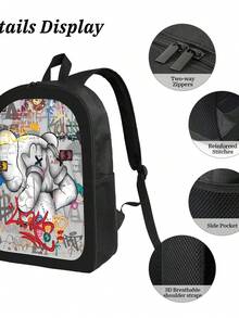 Kawss Kawaii Kaw  Anime Cartoon Men&AposLarge Capacity Backpack With Adjustable Shoulder Straps For Convenient Design, Waterproof And Scratch Resistant, Travel, And Commuting Backpacks - 黑色 - 查看 4