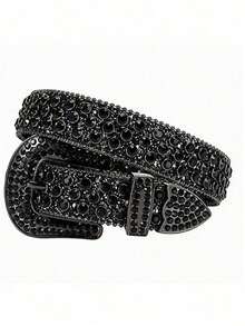 Cinto de Cintura com Decoração de Cristal Unissex, Adequado para Denim, Acessório de Estilo Punk, Moda e Versátil - Preto - Visão 8