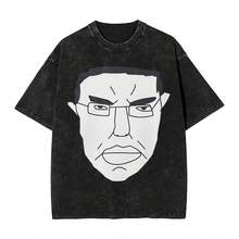 Chudjak Chud Face Meme T Shirts Hip Hop Washed Short Sleeve High Street T-Shirt Vintage For Men Women Streetwear Printed Tees - màu đen - Xem 1