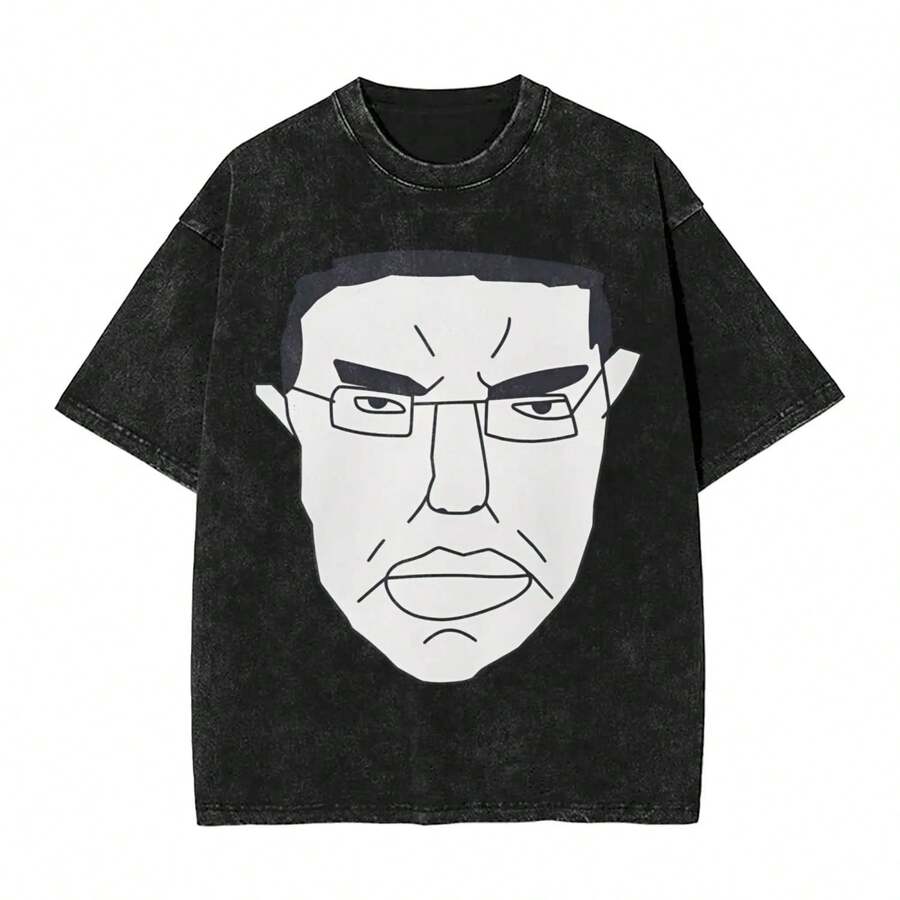Chudjak Chud Face Meme T Shirts Hip Hop Washed Short Sleeve High Street T-Shirt Vintage For Men Women Streetwear Printed Tees - màu đen - Xem 1