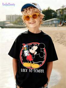 Disney Official Licensed Back To School Playful Mickey Mouse Graphic Design Boys & Girls Casual T-Shirt Soft Breathable Easy To Clean Perfect For Daily School Life Weekend Hangouts & Casual Comfortable Styling - Black - View 2