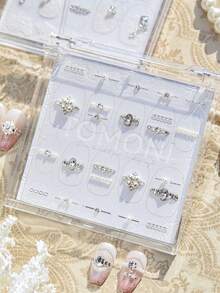 1 片奢华包边弧形蕾丝，缀满钻石、水钻、珍珠，方便的自粘美甲贴纸，DIY 美甲装饰 - 彩色 - 查看 5