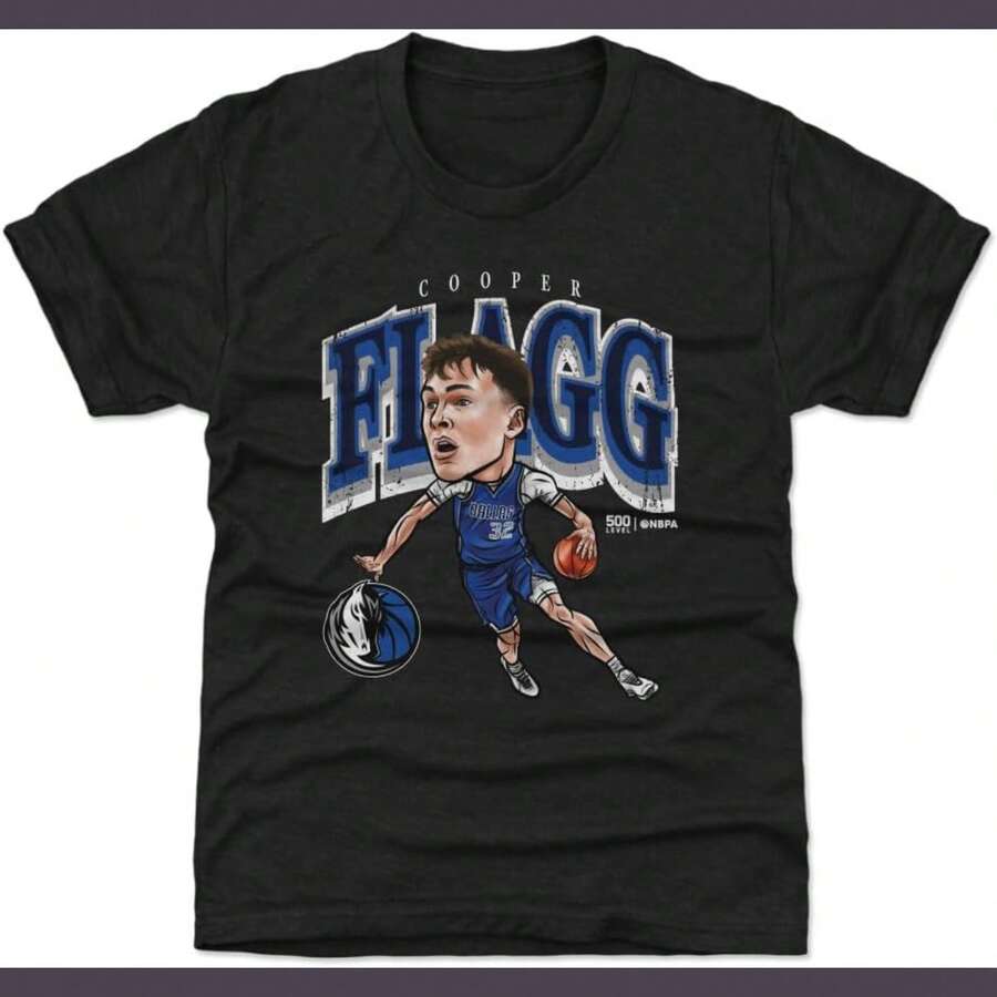 500 LEVEL Cooperss Flagg Dallas Mavericks Cartoon Youth Shirt - 黑色 - 查看 1