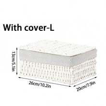 1 pieza/3 piezas Cesta de almacenamiento tejida, Cesta de almacenamiento con tapa para escritorio, Cesta de almacenamiento tejida hecha a mano, Caja de almacenamiento de aperitivos para escritorio, Caja de almacenamiento de juguetes para sala de estar, Cesta de almacenamiento de llaves y varios, Cesta de almacenamiento de cosméticos, Artículos de organización y almacenamiento para el hogar en cocina, baño, dormitorio, sala de estar, dormitorio, escritorio de oficina, accesorios de decoración del hogar - Blanco - Ver 9