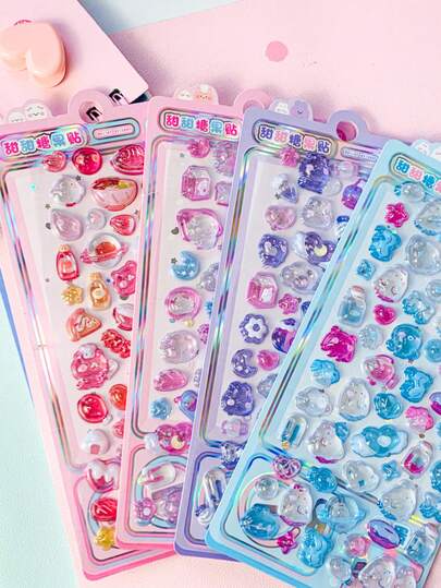 3D立体浮雕水晶贴纸，水果兔子图案，儿童手工教育DIY装饰材料，礼品贴纸，螺旋笔记本，办公学习用品，男女通用，提高工作效率，返校必备，学习用品