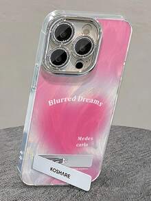 1pc Electroplated Glitter Full Coverage Pink Heart Phone Case + 3D Metal Stand, Compatible With IPhone 11/12/13/14/15/16/17/Pro Max - Pink - View 3