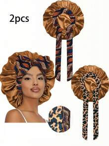 2pcs Women's Stretchy Satin Sleeping Cap/Makeup Cap/Daily Use Hair Cap, Satin Cap (Random Print Pattern),Summer,Beach,Hat,Holiday,Travel - Multicolor Print 2pcs - View 29