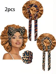 2/4 piezas Gorro de dormir de satén para mujer, diseño de correa elástica, suave y sedoso, material de satén colorido, gorro de dormir casual para el cuidado diario del cabello en el hogar - Multicolor A - Ver 11