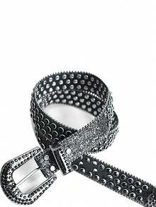 Cinto de Cintura com Decoração de Cristal Unissex, Adequado para Denim, Acessório de Estilo Punk, Moda e Versátil - Preto - Visão 7
