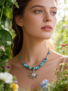 1件银色镂空太阳天然水晶石项链 - 黑色蝴蝶款 - 查看 2