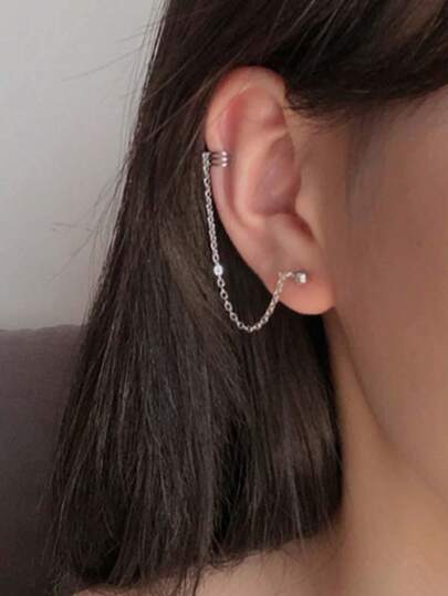 1 par de pendientes con borlas de metal de moda y sencillos, pendientes de oreja con cadena para mujeres, para uso diario y como regalo