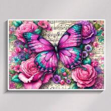 Butterfly Flower Diamond Painting Musical Note Art Full Square Diamond Embroidery Mosaic Kit Home Wall Decor For Handmade Lovers Gift 30x40cm/11.81x15.75inch - 乾枯玫瑰色 - 查看 12