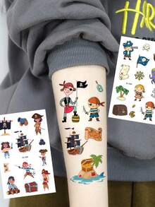 12 Folhas de Tatuagens Temporárias de Piratas, Adesivos de Tatuagem Impermeáveis de Canhão, Pólvora, Jake Capitão Neverland, Suprimentos e Lembrancinhas para Festa de Aniversário de Piratas, Duram de 2 a 5 dias - Multicolorido - Visão 5