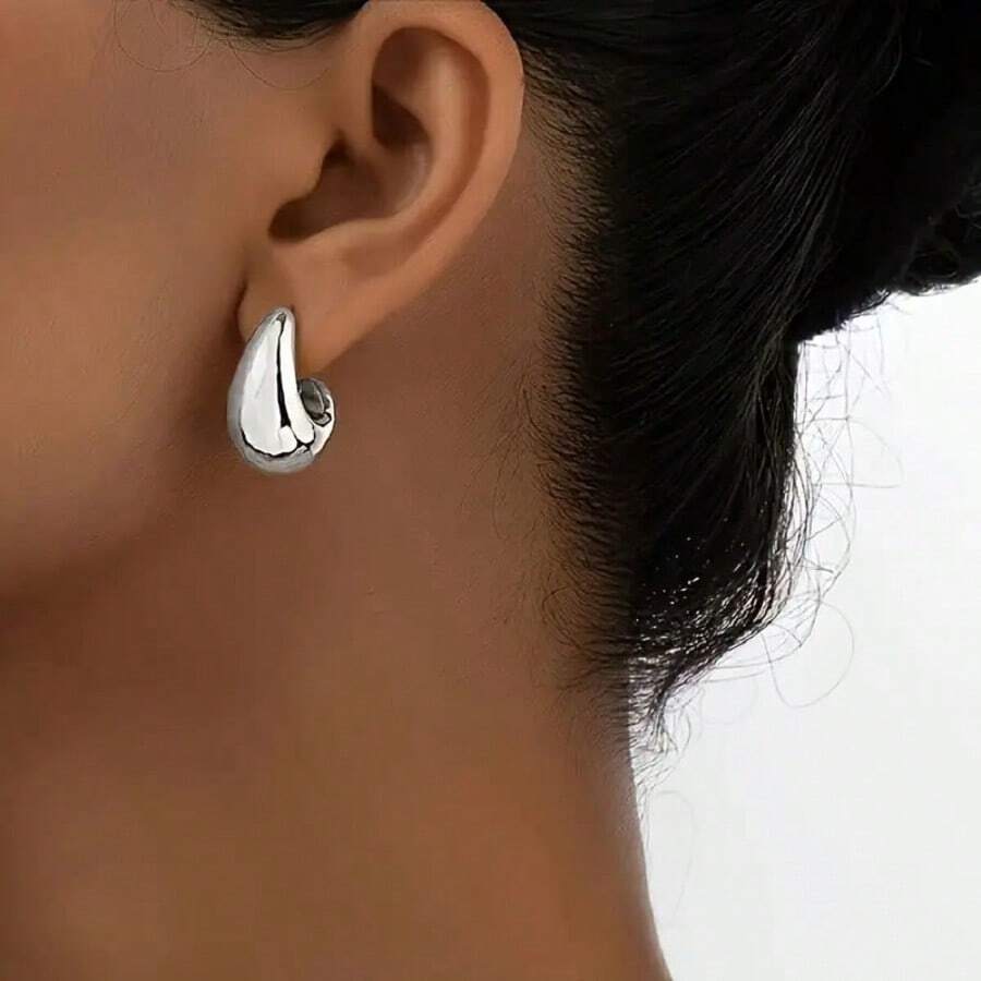 1 Pair Fashionable Minimalist Geometric Shape Earrings, Suitable For Daily And Party Occasions - Silver - View 1