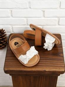 0-3 Months Infant Girls Summer Sandals With Bow Tie And Ruffle, Soft Sole Anti-Slip Breathable Outdoor Toddler Shoes - Brown - View 7