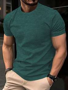 Men's Summer Round Neck Short-Sleeved T-Shirt Casual Top - Dark Green - View 3
