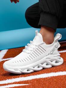Men's Wave Sole Sneakers, White Mesh Breathable Fashion Shoes, Chunky Platform Athletic Shoes For Men - Unique Comfort Gift For Him, Jogging And Gym - trắng - Xem 1