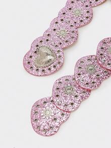 1pc Valentine's Day Western Cowgirl Boho Style Belt For Women, BOHO Belts, Western Belts, Belts For Women, Y2K Belt, Y2K Accessories, Western Waist Belts, Women's Fashion Accessories, Silver Heart Eyelet Patchwork Pink Belt, Dress Accessory, Suitable For Parties, Beach Vacations, Music Festivals - Pink - View 2