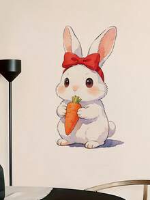 1pc Adorable Animals Window Sticker Showcasing Rabbits Eating Carrots, Fashionable Window Clings For Glass Windows That Brighten Bedrooms, Cafes, Offices And Retail Spaces. Perfect For Bunny Lovers, Decor Lovers, And As A Charming Gift For Birthdays, Festivals, Or Home Decoration Upgrades. - Light Grey - View 8