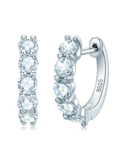 XUJIA 1 par de pendientes de moissanita para mujeres de plata de ley 925 Pendientes de aro abrazadera 3.5mm*10 piezas de pendientes de moissanita Joyería para mujeres Perfecto para compromiso, boda y aniversario Joyería nupcial hipoalergénica Regalos para el Día de San Valentín, fiesta de cumpleaños