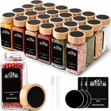 Glass Spice Jars With Rosewood/Bamboo Lids & Labels, 8/12/24-Piece Sets Empty Clear Glass Spice Bottles With Swing-Top Lids Airtight Kitchen Seasoning Storage Containers Herbal Spice Containers With Labels - Multicolor - View 8
