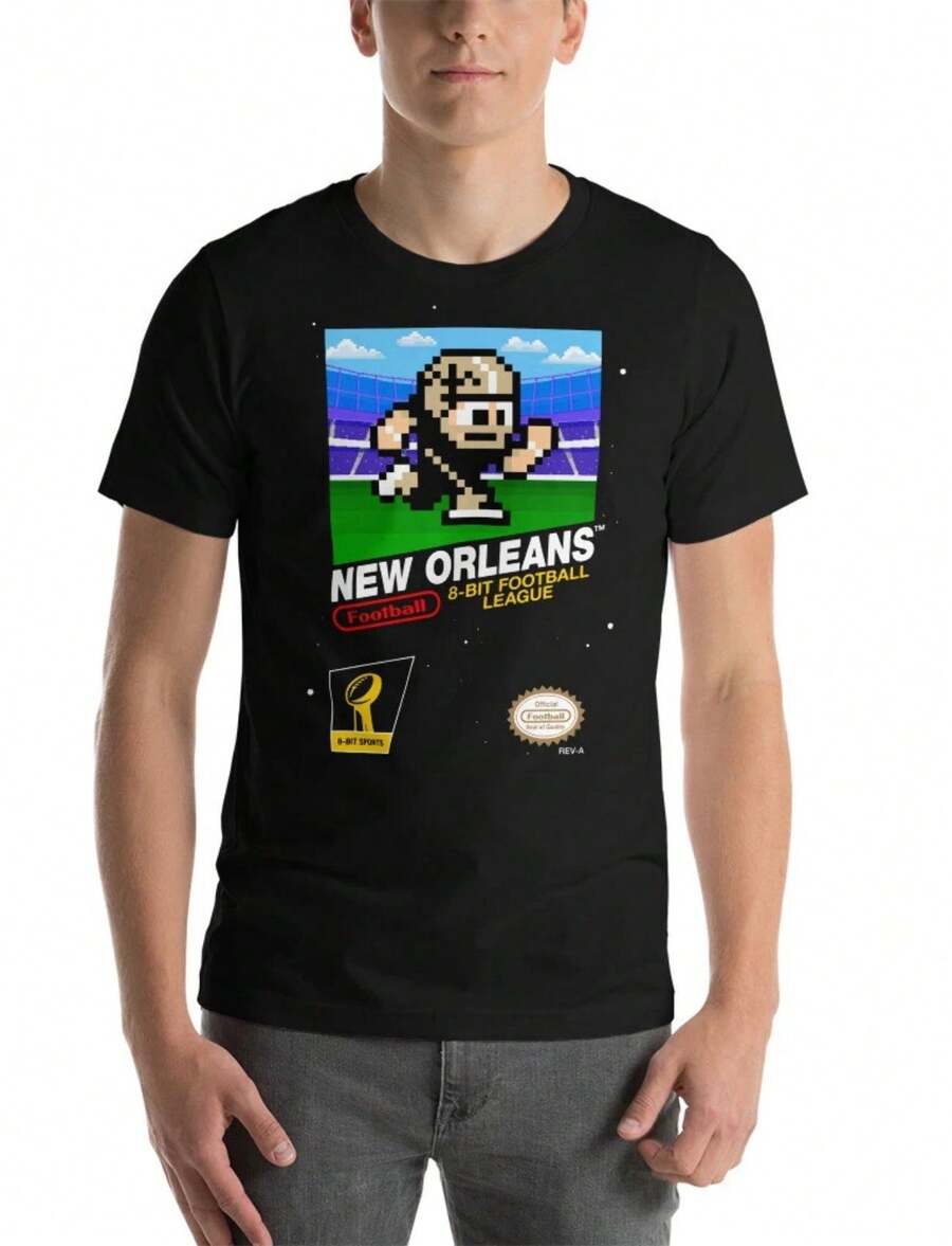 New Orleans Saints 8-Bit Football NES Retro Tecmo Super Bowls T-Shirt - 黑色 - 查看 1