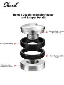 shoxil Bộ dụng cụ pha cà phê và nén cà phê cầm tay – Tích hợp chức năng pha cà phê, gạt phẳng và nén cà phê espresso. Có đầu gạt phẳng cà phê hai mặt tương thích với tay cầm Breville 51mm, 53mm, 58mm, được trang bị chức năng điều chỉnh độ sâu để pha espresso chính xác. - màu đen - Xem 3