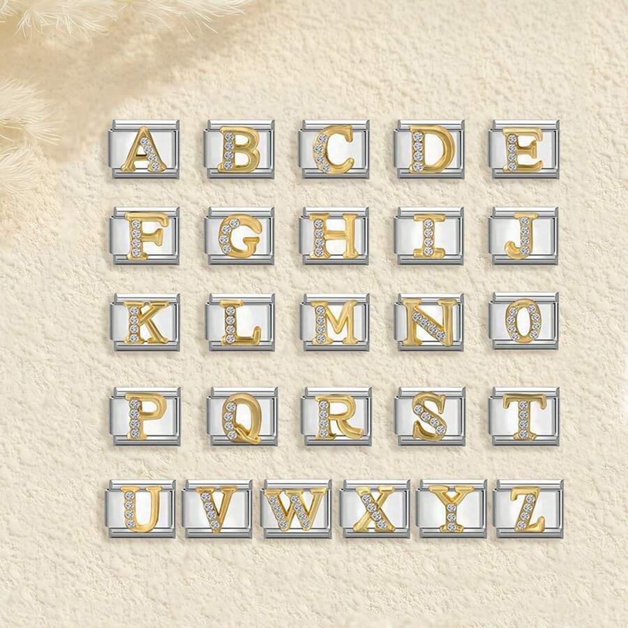 1/5/10个装 优雅时尚 26个英文字母 A-Z 金银镶钻吊坠饰品 - 非常适合DIY手链、手镯、戒指制作，是送给女性/女孩的绝佳礼物 - 彩色 - 查看 1