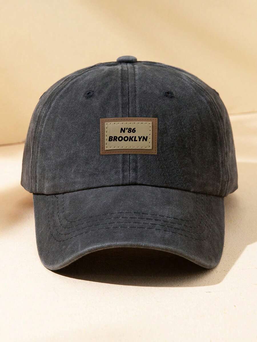 1顶男女通用黑色皮革贴片N86 BROOKLYN休闲户外时尚简约纯色可调节水洗棒球帽，适合日常搭配、旅行、海滩、派对、钓鱼、圣诞节、情人节、足球比赛等各种场合，四季皆宜的完美礼物 - 黑色雙層N86 - 查看 1