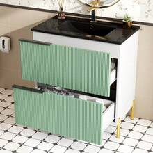 Bathroom Vanity Unit With Ceramic Sink, Single Vanity Unit With MDF Drawers, Freestanding Bathroom Organizer With Sink, Green