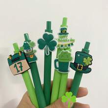 20支/套 圣帕特里克节四叶草主题圆珠笔，0.5毫米绿色凝胶墨水笔，笔身印有可爱的四叶草图案，适合作为派对礼物、学校用品、办公用品和家居用品。 - 黑色 - 查看 10