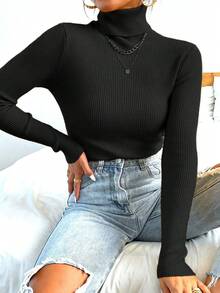 Women's Long Sleeve Knitted Sweater -  Winter Style! - màu đen - Xem 1