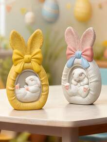1个复活节彩蛋造型兔子蜡烛硅胶模具，DIY香薰饰品蝴蝶结石膏模具 - 复活节、情人节、开斋节和宰牲节的完美礼物 - 彩色 - 查看 10