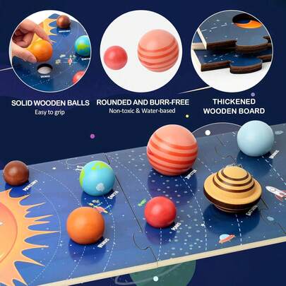 Solar System Model Board, 8 Planets Puzzle, STEM Space Learning Toy For Kids 3+, With 3D Planet Models, Educational Gifts For Preschool Boys And Girls, Birthday/Children's Day Presents