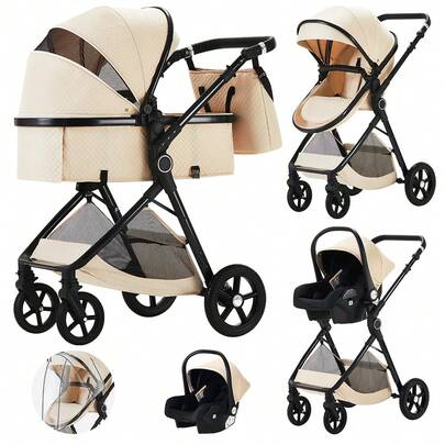 3-in-1-Kinderwagen mit wendbarem Sitz, verstellbarem Verdeck, faltbarem Reisebuggy, kompaktem Design und Aufbewahrungskorb