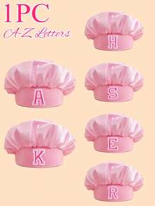 1顶女童粉色字母图案睡帽，26个字母可定制，适合作为生日和节日礼物，时尚精致轻盈柔软，是日常休息、睡眠和护发的理想之选 - 粉色 - 查看 1