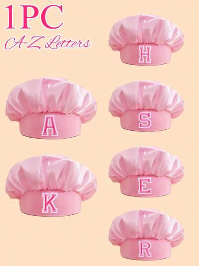 1pc Girls' Pink Letter Pattern Sleep Cap, 26 Letters Customizable, Suitable As Birthday & Holiday Gift, Fashionable Delicate Lightweight Soft, Ideal For Daily Rest, Sleeping, Hair Care