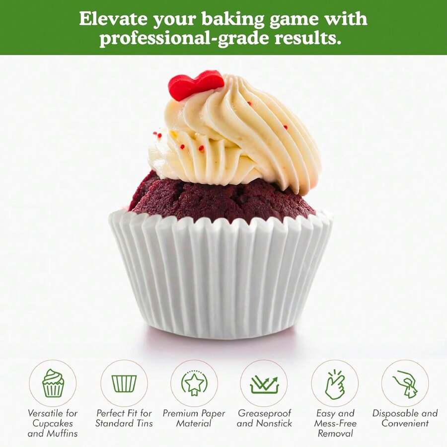 Bộ 100 cốc giấy nướng bánh cupcake màu trắng, chống dính, dùng cho tiệc tùng, đám cưới, sinh nhật, Giáng sinh. - trắng tinh khiết - Xem 1