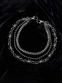 1件欧美朋克风多层铆钉腰链，嘻哈街头风腰部配饰 - 銀色 - 查看 2